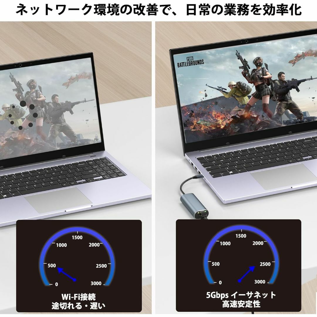 USB C LAN変換アダプター 2.5Gbps 超高速通信 Aibilango スマホ/家電/カメラのPC/タブレット(PC周辺機器)の商品写真