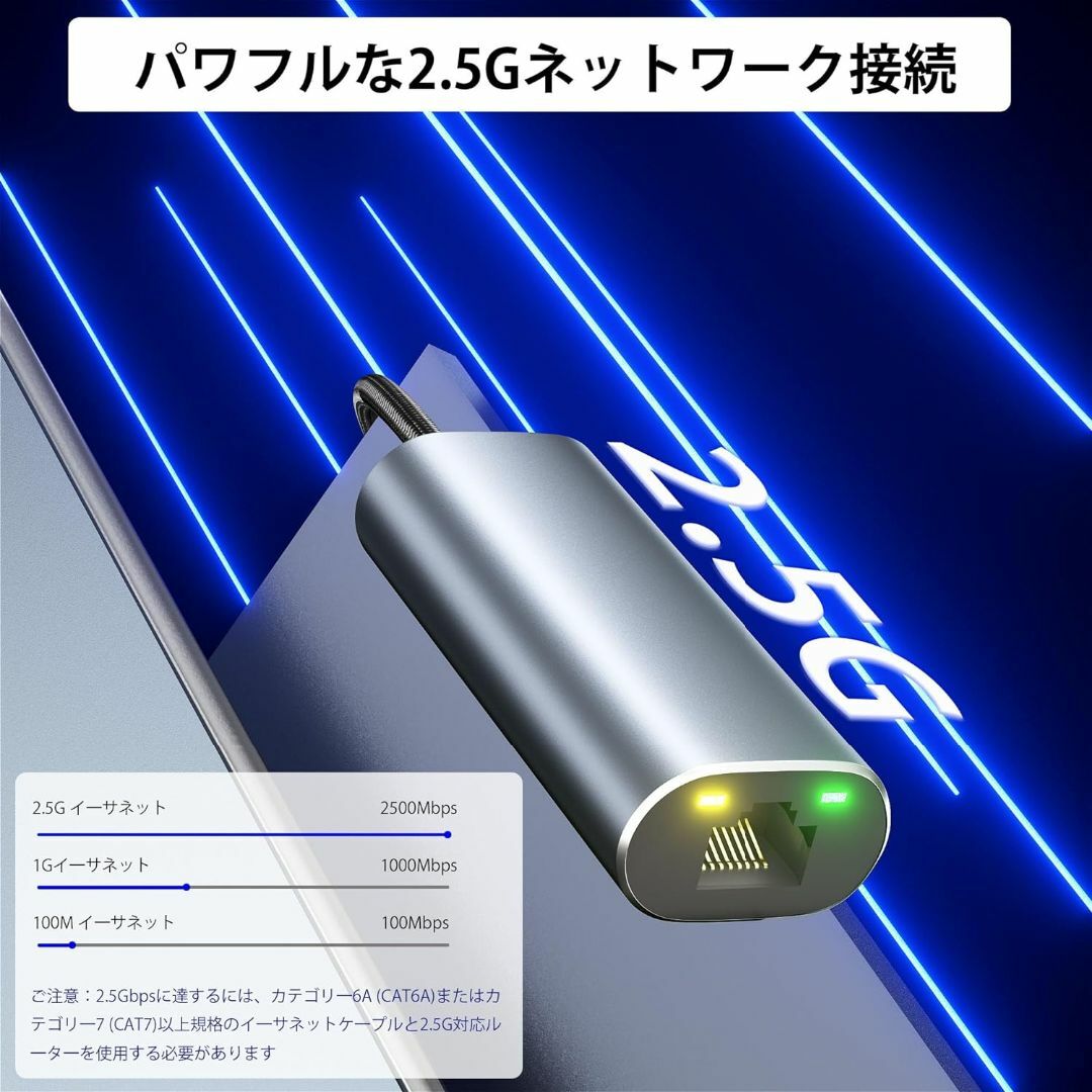 USB C LAN変換アダプター 2.5Gbps 超高速通信 Aibilango スマホ/家電/カメラのPC/タブレット(PC周辺機器)の商品写真