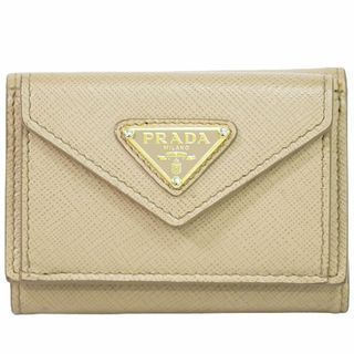 プラダ(PRADA)の本物 プラダ PRADA サフィアーノ レザー ミニ 折財布 コンパクトウォレット ベージュブラウン 1MH021 Saffiano 財布 ウォレット 中古(財布)