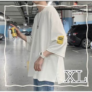 メンズ オーバーサイズ Tシャツ ストリート ビックシルエット 韓国 白 XL(Tシャツ/カットソー(七分/長袖))