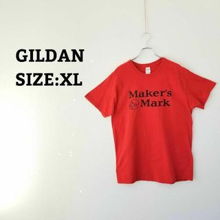 GILDAN XL Tシャツ 英字 プリント レッド 赤 オーバーサイズ 夏(Tシャツ/カットソー(半袖/袖なし))