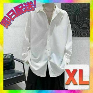 メンズ シャツ 長袖 涼しめ オーバーサイズ サテン とろみ 韓国 XL 10(シャツ)