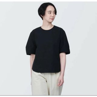 MUJI (無印良品) - 【新品】無印良品　涼感　ブロード　半袖ブラウス　ブルー M