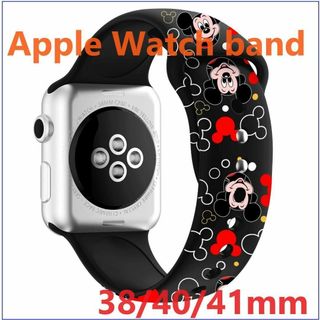 Apple Watch バンド プリントバンド38/40/41ｍｍ black(ラバーベルト)