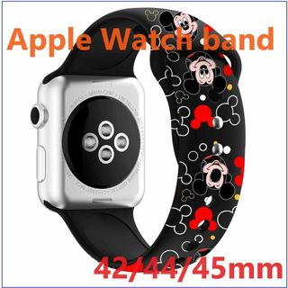 Apple Watch バンド プリントバンド42/44/45mm black(ラバーベルト)