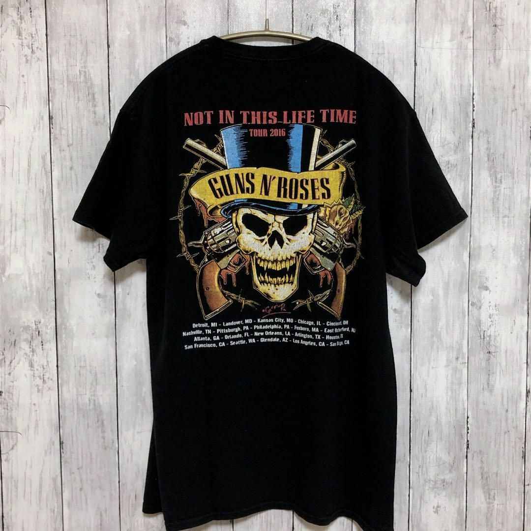 MUSIC TEE(ミュージックティー)のバンドＴシャツ　ガンズ　GUNS　アクセルローズ　サイズＭ　黒　メンズ　古着 メンズのトップス(Tシャツ/カットソー(半袖/袖なし))の商品写真