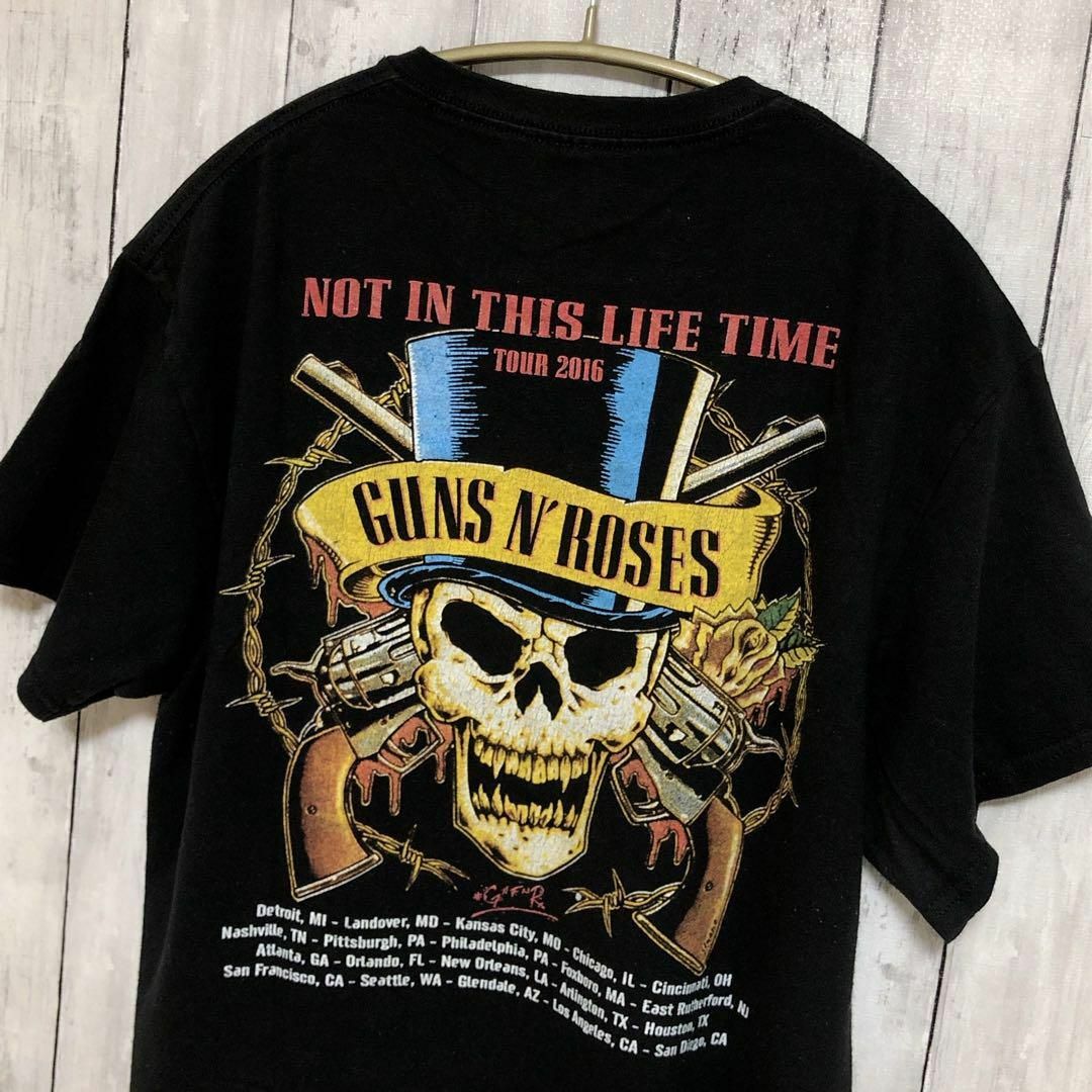 MUSIC TEE(ミュージックティー)のバンドＴシャツ　ガンズ　GUNS　アクセルローズ　サイズＭ　黒　メンズ　古着 メンズのトップス(Tシャツ/カットソー(半袖/袖なし))の商品写真