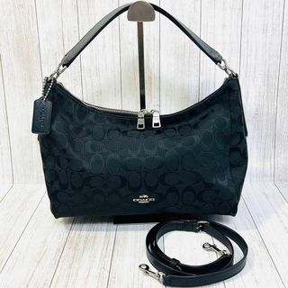 コーチ(COACH)の【美品】コーチ　ショルダーバッグ　2way　セレスト　シグネチャー　黒36716(ショルダーバッグ)