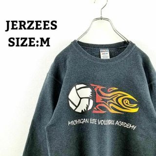 ジャージーズ(JERZEES)のスウェット トレーナー 輸入 M ダークグレー ビッグプリント 袖リブ(スウェット)