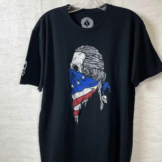 プリントロゴ　半袖Ｔシャツ　黒ブラック　コットンシャツ　骸骨スカル　メンズ古着(Tシャツ/カットソー(半袖/袖なし))