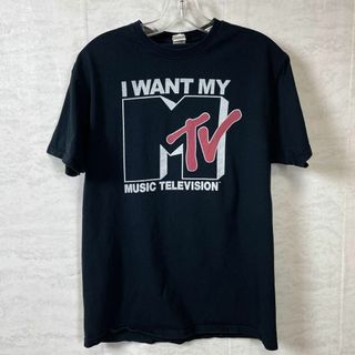 MTV　ミュージックテレビ　サイズＭ　黒ブラック　コットンシャツ　メンズ古着(Tシャツ/カットソー(半袖/袖なし))