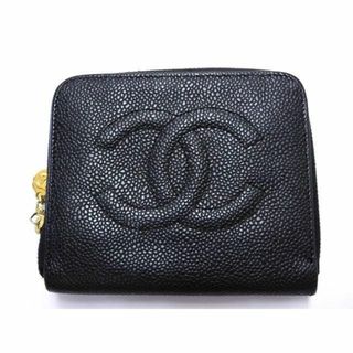 シャネル(CHANEL)のシャネル ■ 5番台 ヴィンテージ コンパクト ウォレット 財布 キャビアスキン 黒 ブラック ココマーク □ CHANEL 6D エイ10(財布)