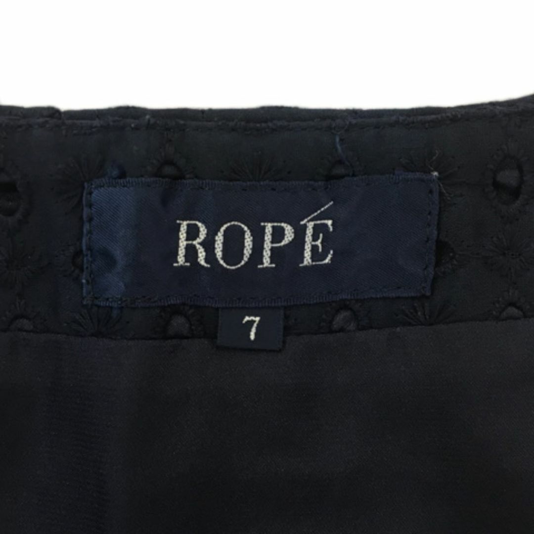 ROPE スカート フレア プリーツ ひざ丈 レース 刺繍 7 紺 レディースのスカート(ひざ丈スカート)の商品写真