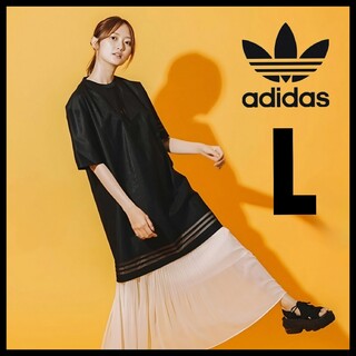 アディダス(adidas)のadidas★ルーズフィット Tシャツワンピース★ドレス★黒★L★レディース(ミニワンピース)