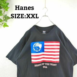 Hanes - Tシャツ アメリカ 2XL オーバーサイズ ビッグプリント ブラック 半袖