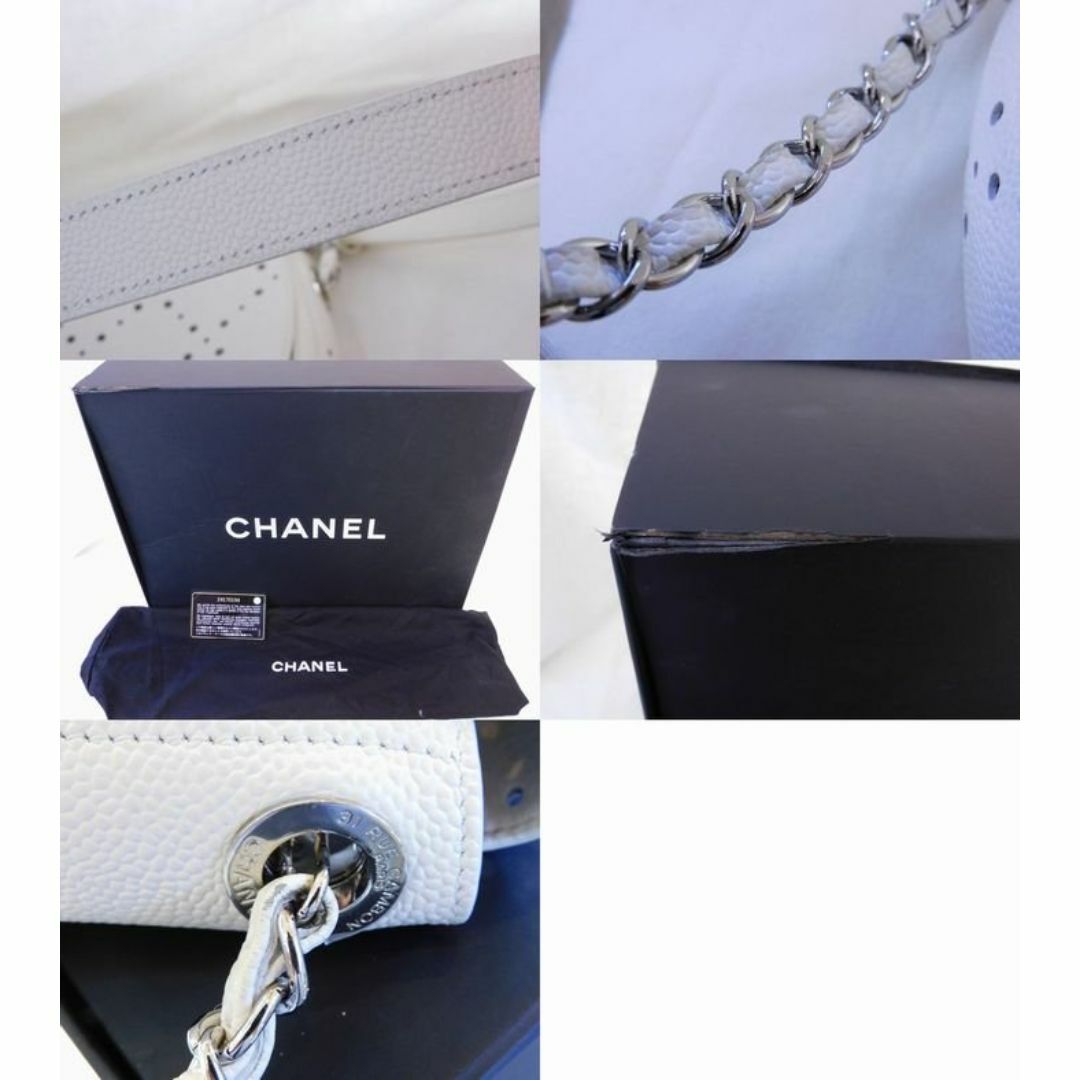 CHANEL(シャネル)の美品 シャネル ■ A93779 レザー パンチング ショルダーバッグ 白 ホワイト レディース キャビアスキン□ CHANEL 6D マキ1000 レディースのバッグ(ショルダーバッグ)の商品写真