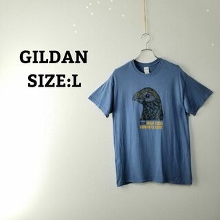 GILDAN Tシャツ L ブルー 青 オーバーサイズ ブルー 夏 プリント(Tシャツ/カットソー(半袖/袖なし))
