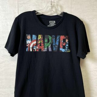 マーベル　MARVEL　サイズＭ　アメコミ　黒ブラック　半袖Ｔシャツ　メンズ古着(Tシャツ/カットソー(半袖/袖なし))