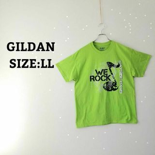 GILDAN LL オーバーサイズ 半袖 Tシャツ 古着 イエローグリーン 黄緑(Tシャツ/カットソー(半袖/袖なし))