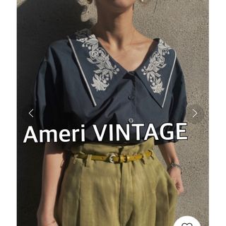 Ameri VINTAGE - Ameriアメリヴィンテージ　エンブロイダリー刺繍ブラウス★ネイビーホワイト