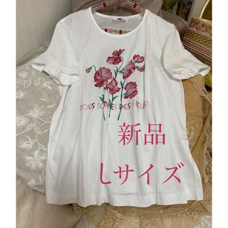 新品　半袖　Tシャツ　花柄　ボタニカル　カットソー　ブラウス　カジュアル　L(Tシャツ(半袖/袖なし))