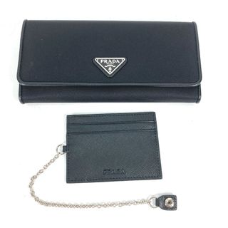 プラダ(PRADA)のプラダ PRADA トライアングルロゴ 三角ロゴ プレート 1MH132 ロングウォレット 名刺入れ カードケース パスケース付き フラップ 2つ折り財布 ナイロンキャンバス ブラック(財布)