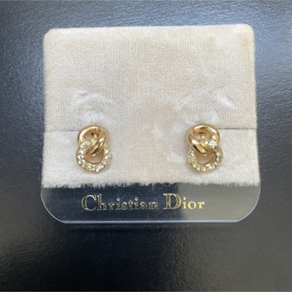 クリスチャンディオール(Christian Dior)のChristia Dior ラインストーン付きリボンモチーフイヤリング　ゴールド(イヤリング)