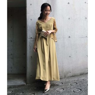 アメリヴィンテージ(Ameri VINTAGE)のameri vintage LACE SLEEVE REFINED DRESS①(ロングワンピース/マキシワンピース)