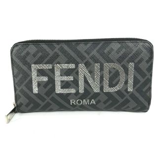 フェンディ(FENDI)のフェンディ FENDI ロゴ ズッカ 7M0342 ロングウォレット  ラウンドファスナー 長財布 PVC ブラック(長財布)