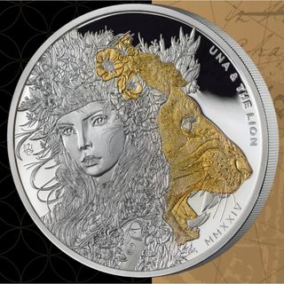 2024年　セントへレナ　ウナとライオン　純銀　1オンス　金メッキプルーフ銀貨(貨幣)