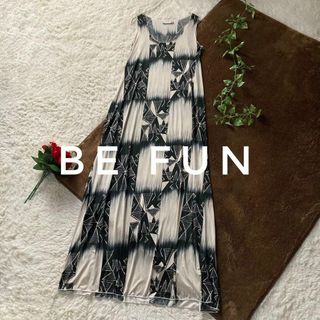 インポートアンドセレクト(Import & Select)のフランス製　be fun　ノースリーブ柄入りロングワンピース　Aライン　春夏(ロングワンピース/マキシワンピース)