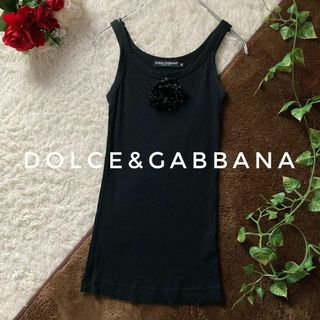 DOLCE&GABBANA - ドルチェ＆ガッバーナ　リブタンクトップ　リボンフラワー　イタリア製　綿　36