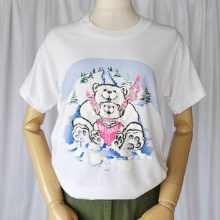 14-16サイズ/90s USA製 フルーツオブザルーム 熊の親子 半袖ｔシャツ(Tシャツ/カットソー)