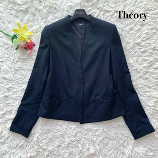 セオリー(theory)の【美品】セオリー ノーカラー ジャケット スーツ フォーマル ネイビー M(ノーカラージャケット)