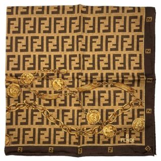 フェンディ(FENDI)の未使用 フェンディ  ハンカチ  スカーフ ロゴ ブラウン　チェーン　ズッカ(ハンカチ)