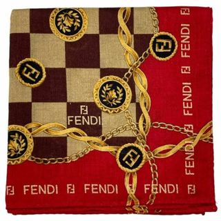 フェンディ(FENDI)の未使用 フェンディ  ハンカチ  スカーフ ロゴ ブラウン　チェーン　レッド(ハンカチ)