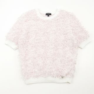 CHANEL - 【美品】シャネル P54043K07008 ドットリボン ショート スリーブ ニット ローゲージ Tシャツ 半袖 トップス レディース サイズ 36 ホワイト ピンク 白 CHANEL