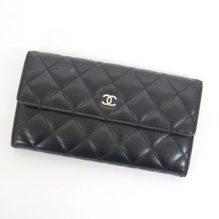 シャネル(CHANEL)の【CHANEL】シャネル マトラッセ 二つ折り長財布 ラムスキン ブラック×シルバー金具/hm10479tg(財布)