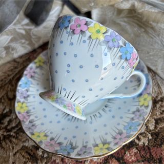 Aynsley China - 英国製 FOLEY 可愛い フローラル模様のアンティーク カップ＆ソーサー