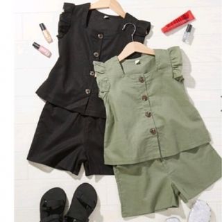 ザラキッズ(ZARA KIDS)の140 麻混　キッズ　セットアップ　トップス　ショートパンツ　ブラック(その他)