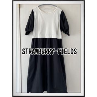 ストロベリーフィールズ(STRAWBERRY-FIELDS)のストロベリーフィールズ　ワンピース　黒　白　袖ふわり　ワンピ　黒白　白黒　半袖(ロングワンピース/マキシワンピース)