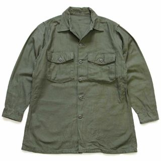 60s 米軍 U.S.ARMY コットンサテン ユーティリティシャツ オリーブグリーン 15.5★L ビンテージ ミリタリー(シャツ)