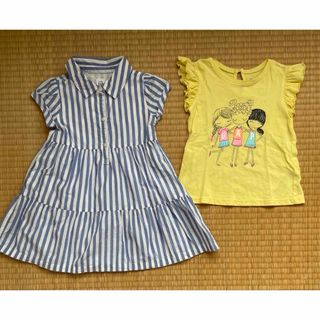 ベビーギャップ(babyGAP)のベビーギャップ　ボーダー　ワンピース　フリル付き半袖tシャツ　まとめ売り　100(ワンピース)