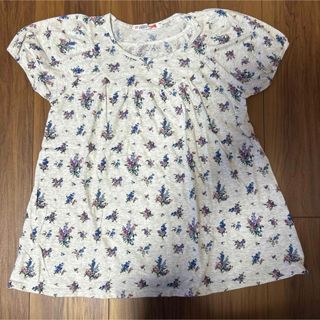 ユニクロ(UNIQLO)のユニクロ　半袖　Tシャツ　チュニック　カットソー　花柄　グレー×ブルー系　150(Tシャツ/カットソー)