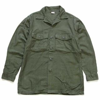 70s 米軍 U.S.ARMY コットンサテン ユーティリティシャツ オリーブグリーン 15.5★J ビンテージ ミリタリー(シャツ)