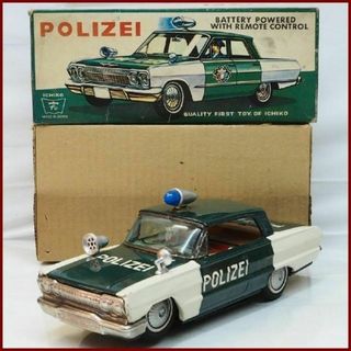 イチコーPOLIZEIパトカー白緑 小 リモコン欠tinブリキtoy car箱付(ミニカー)