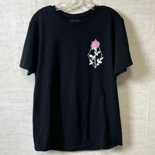 花柄ボタニカル　バラ柄　オーバーサイズＬ　黒ブラック半袖Ｔシャツ　メンズ　古着(Tシャツ/カットソー(半袖/袖なし))