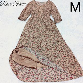 Rose Farm 花柄 ロング ワンピース M 半袖(ロングワンピース/マキシワンピース)