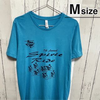 USA古着　Tシャツ　M　ライトブルー　水色　ロードレース　自転車　プリント(Tシャツ/カットソー(半袖/袖なし))