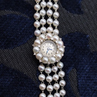 【OH済】ルシアンピカール K14WG ダイヤモンド パール アンティーク腕時計
